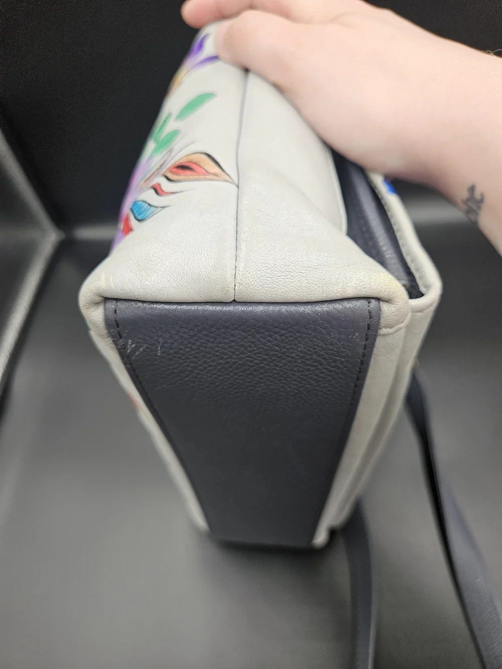 Anuschka Gray Crossbody with Colorful Floral Lion Motif